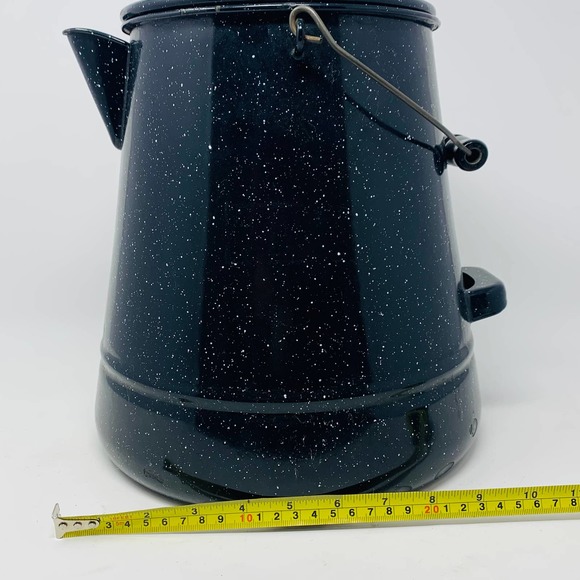 Vintage Graniteware Enamel Coffee Pot Campfire Camp Kettle 11" Large - Picture 11 of 12